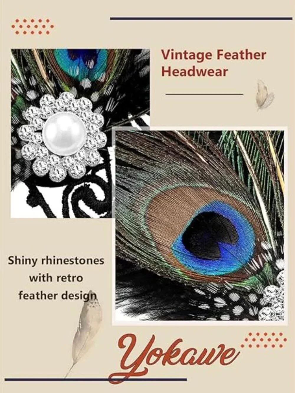 1920s Black Feather Flapper Fascinator Headpiece with Lace Masquerade Mask